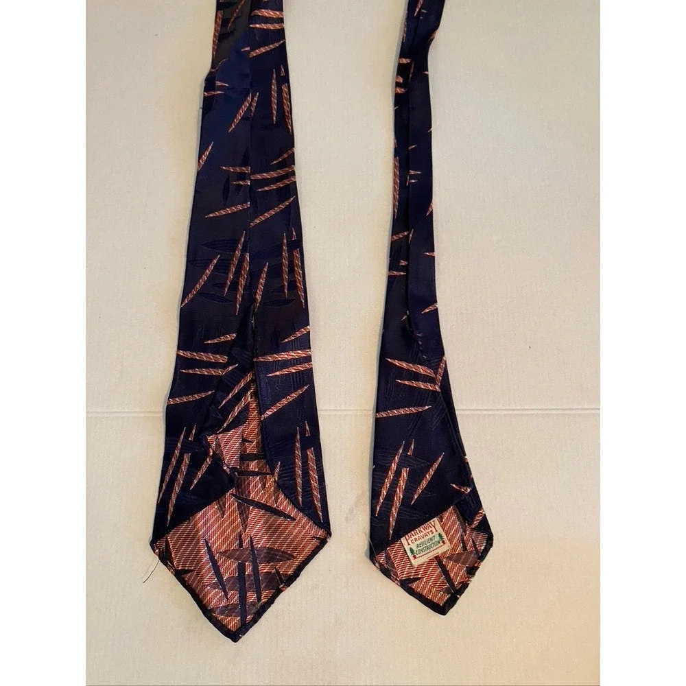 Parkway Cravats Mens Navy Blue Abstract Geometric Mid Century Modern Necktie